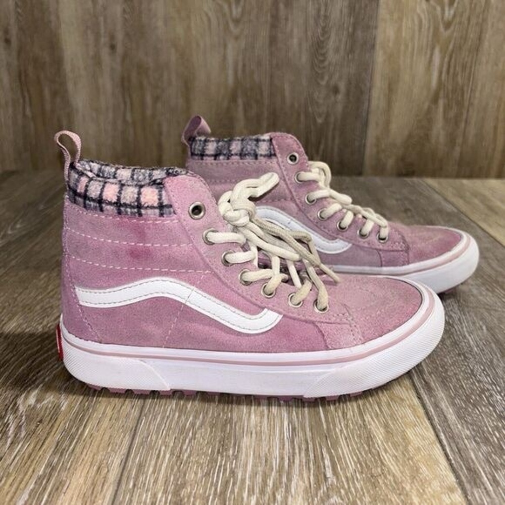 Vans Kids Pink Plaid High-Top Sneakers